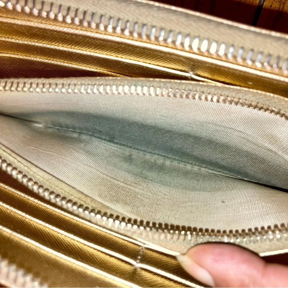 PRADA Vintage Saffiano Leather Zip Around Long Wallet - Gold